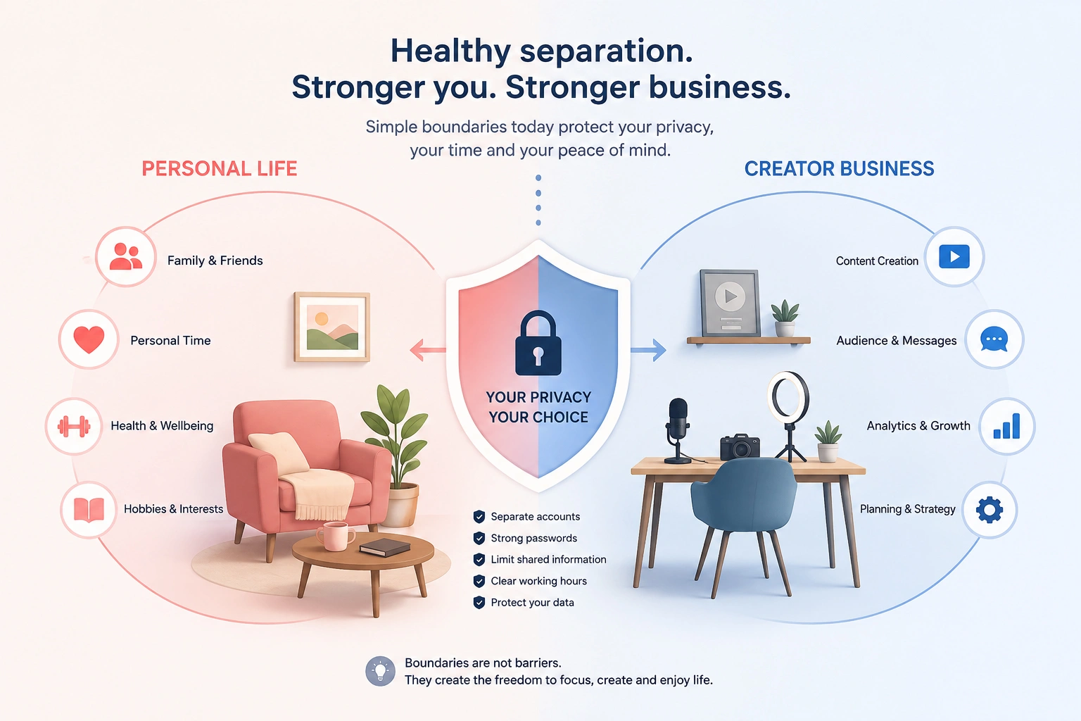 Concept showing separation between personal identity and creator business privacy