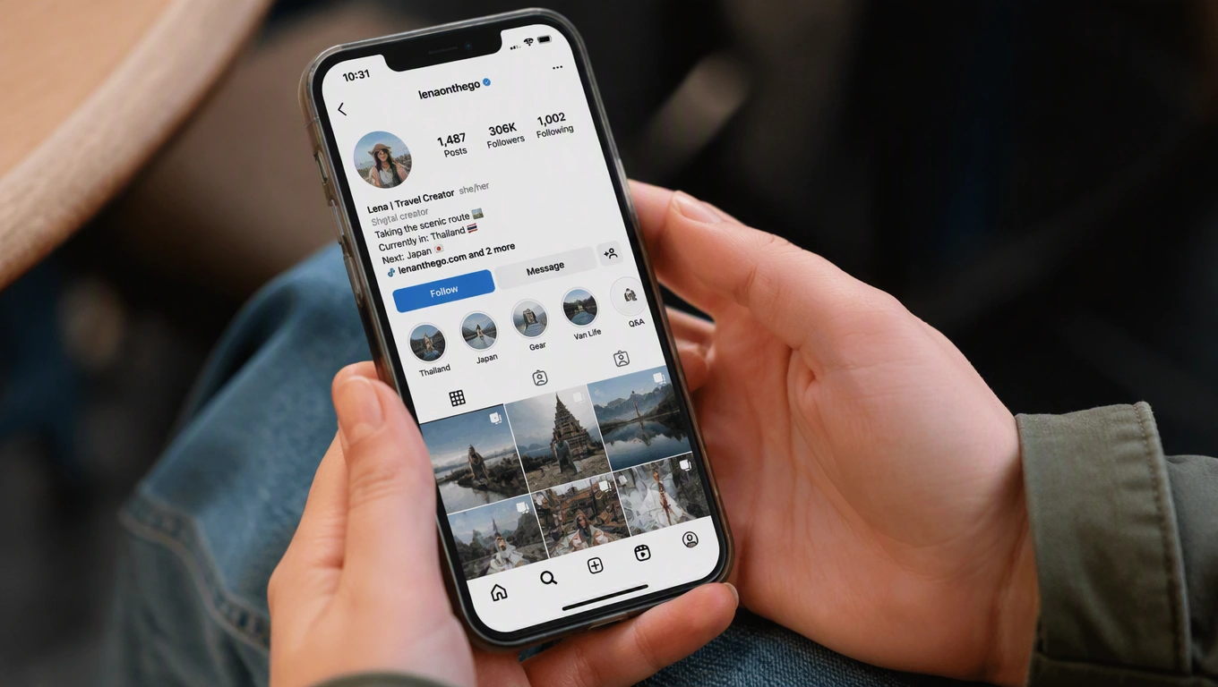 Creator profile on a smartphone with clear visual signposting towards further information